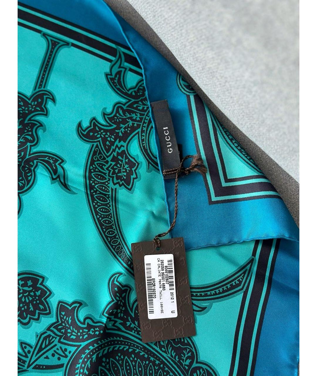 GUCCI Бирюзовый шелковый платок, фото 5