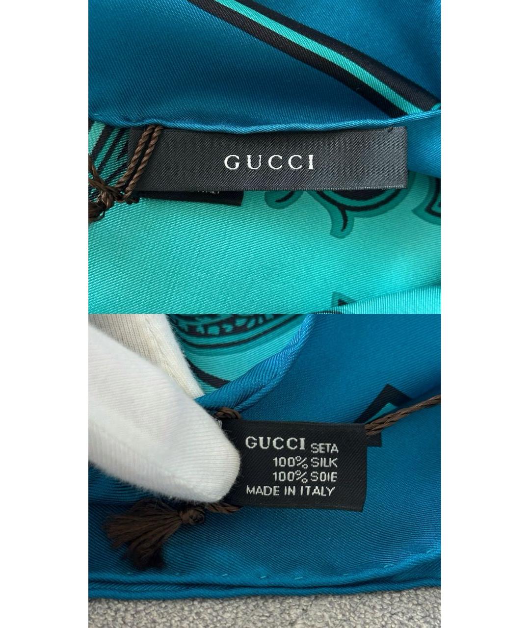 GUCCI Бирюзовый шелковый платок, фото 6