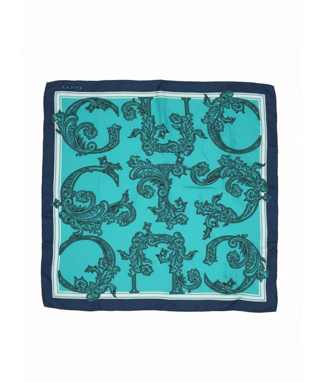 GUCCI Бирюзовый шелковый платок, фото 7