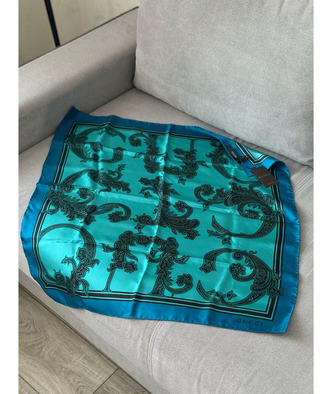 GUCCI Бирюзовый шелковый платок, фото 3