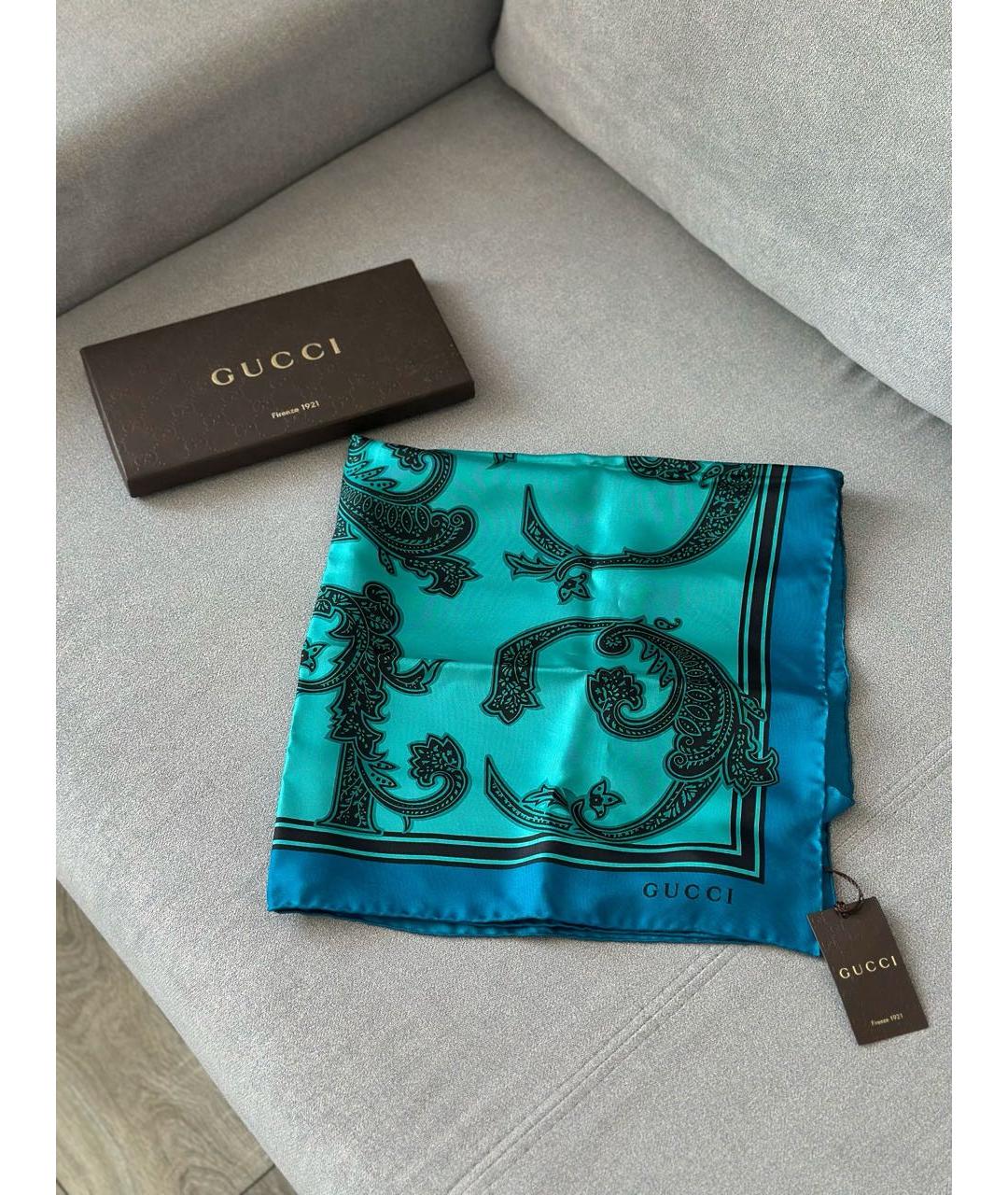 GUCCI Бирюзовый шелковый платок, фото 2