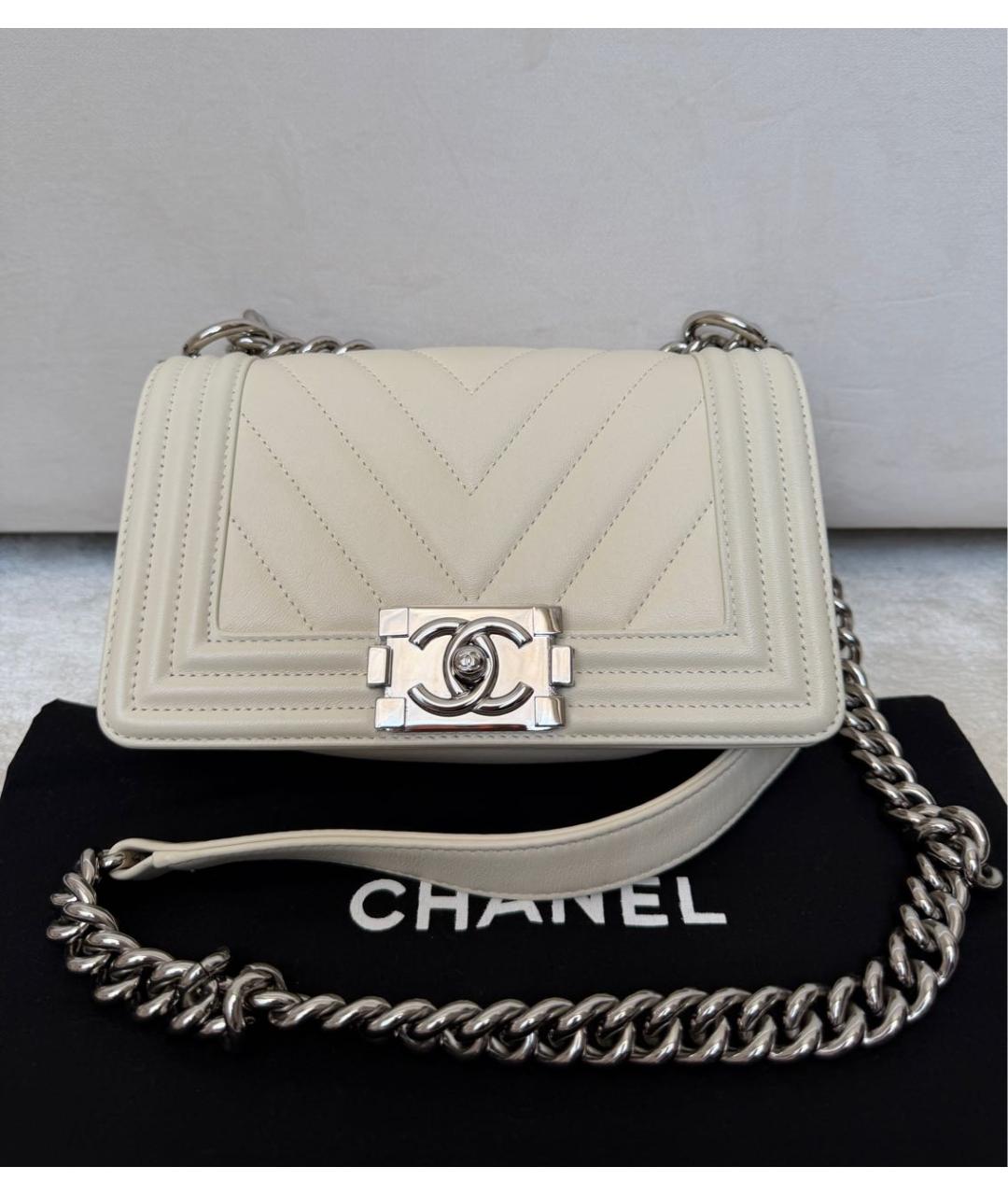 CHANEL Белая кожаная сумка через плечо, фото 9
