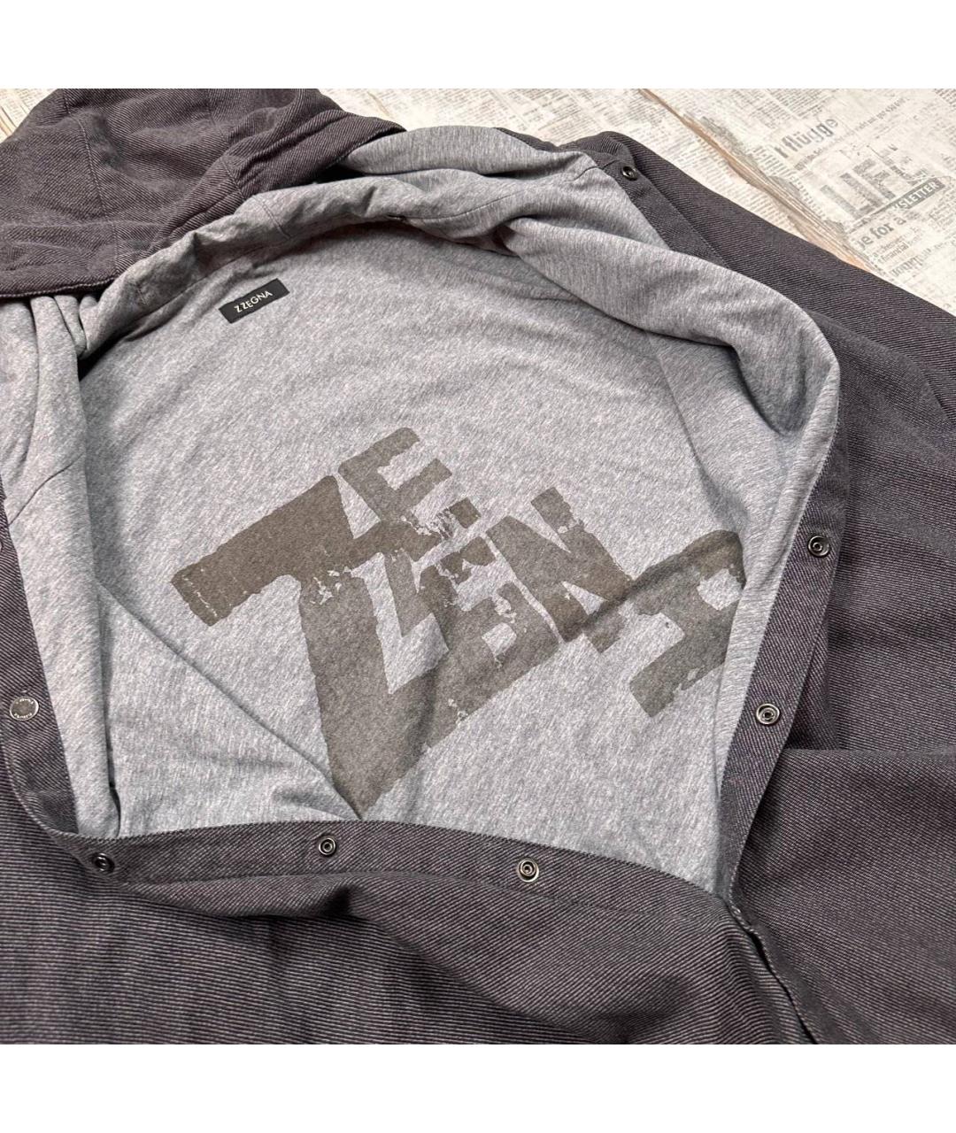 ZZEGNA Серая хлопковая кэжуал рубашка, фото 4