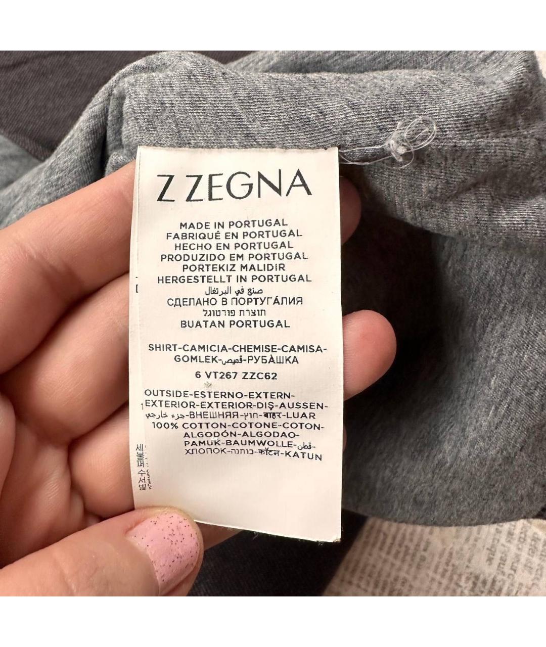 ZZEGNA Серая хлопковая кэжуал рубашка, фото 7