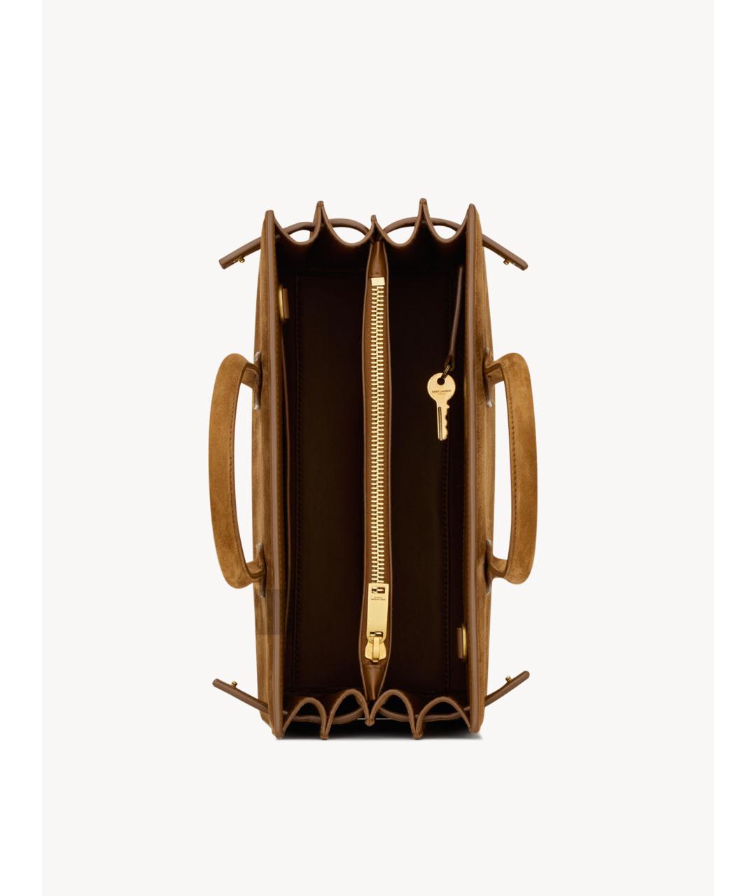 SAINT LAURENT Коричневая замшевая сумка тоут, фото 4