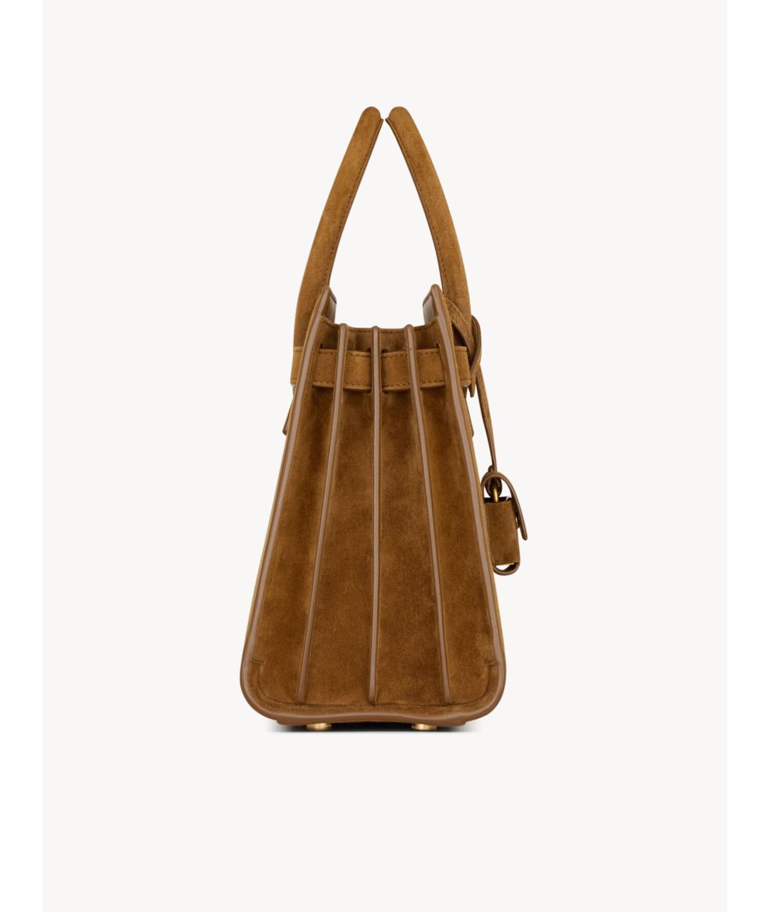 SAINT LAURENT Коричневая замшевая сумка тоут, фото 3