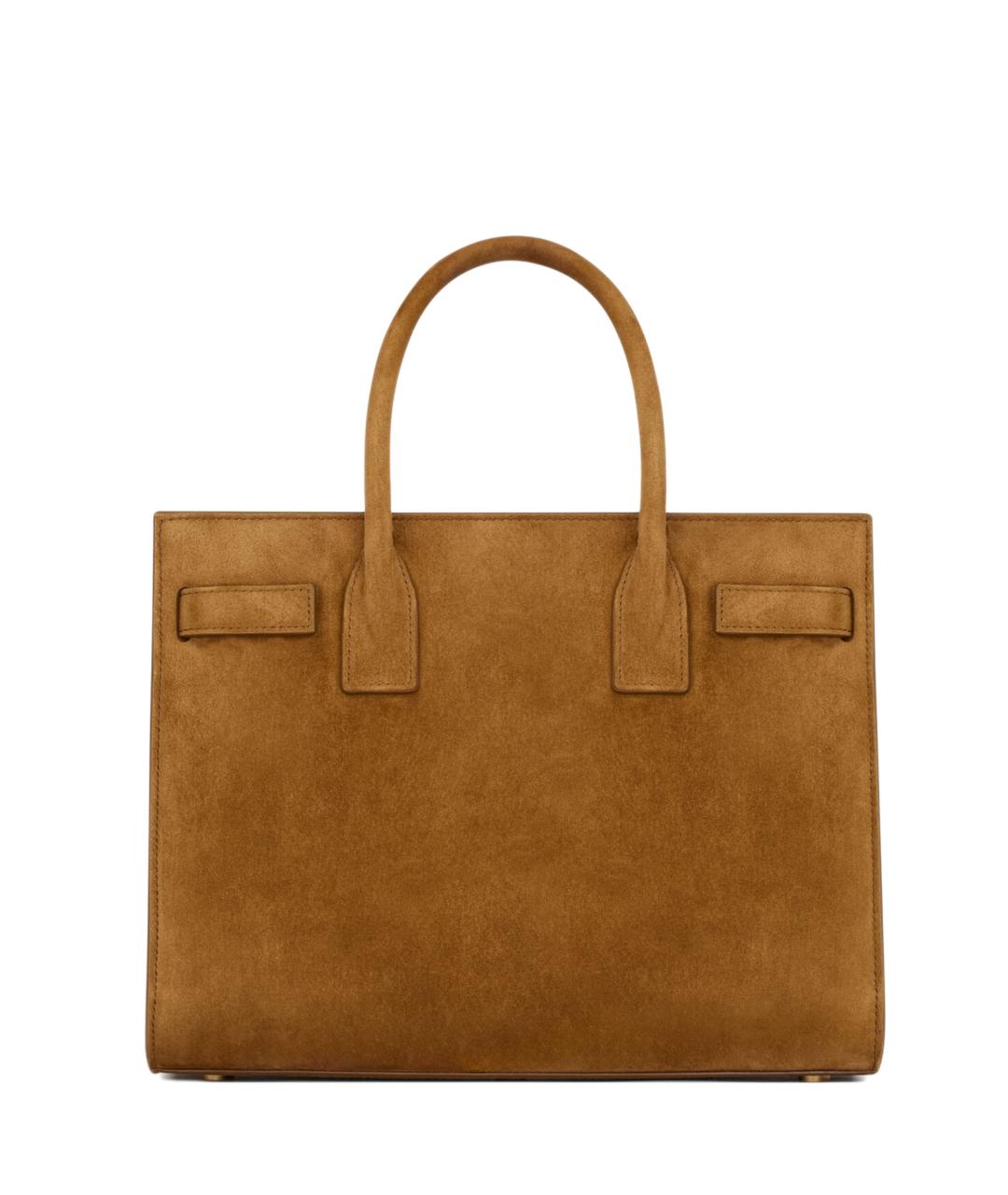 SAINT LAURENT Коричневая замшевая сумка тоут, фото 2