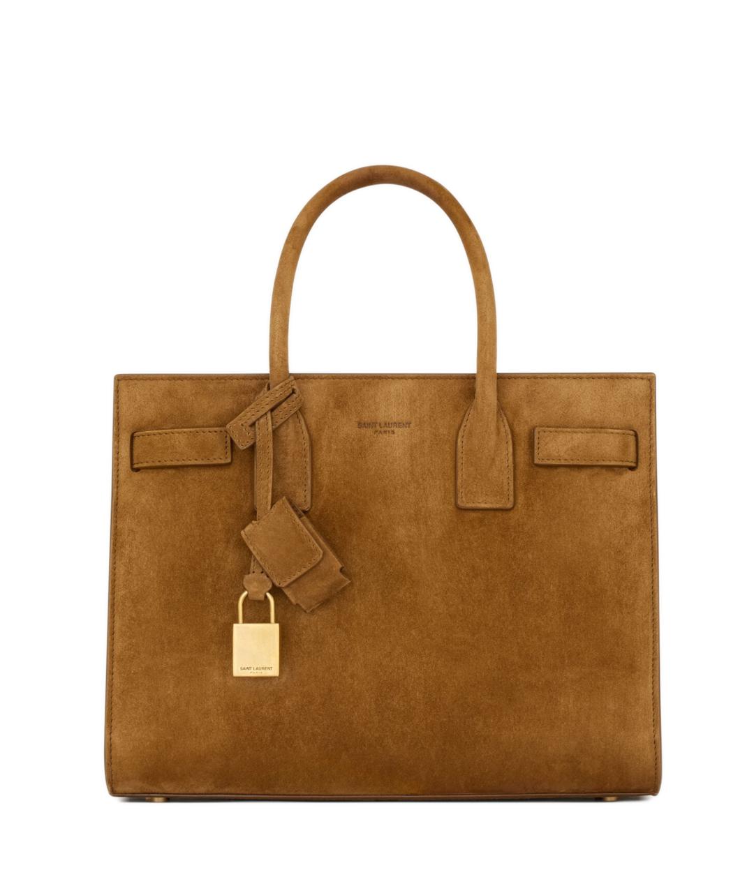 SAINT LAURENT Коричневая замшевая сумка тоут, фото 1