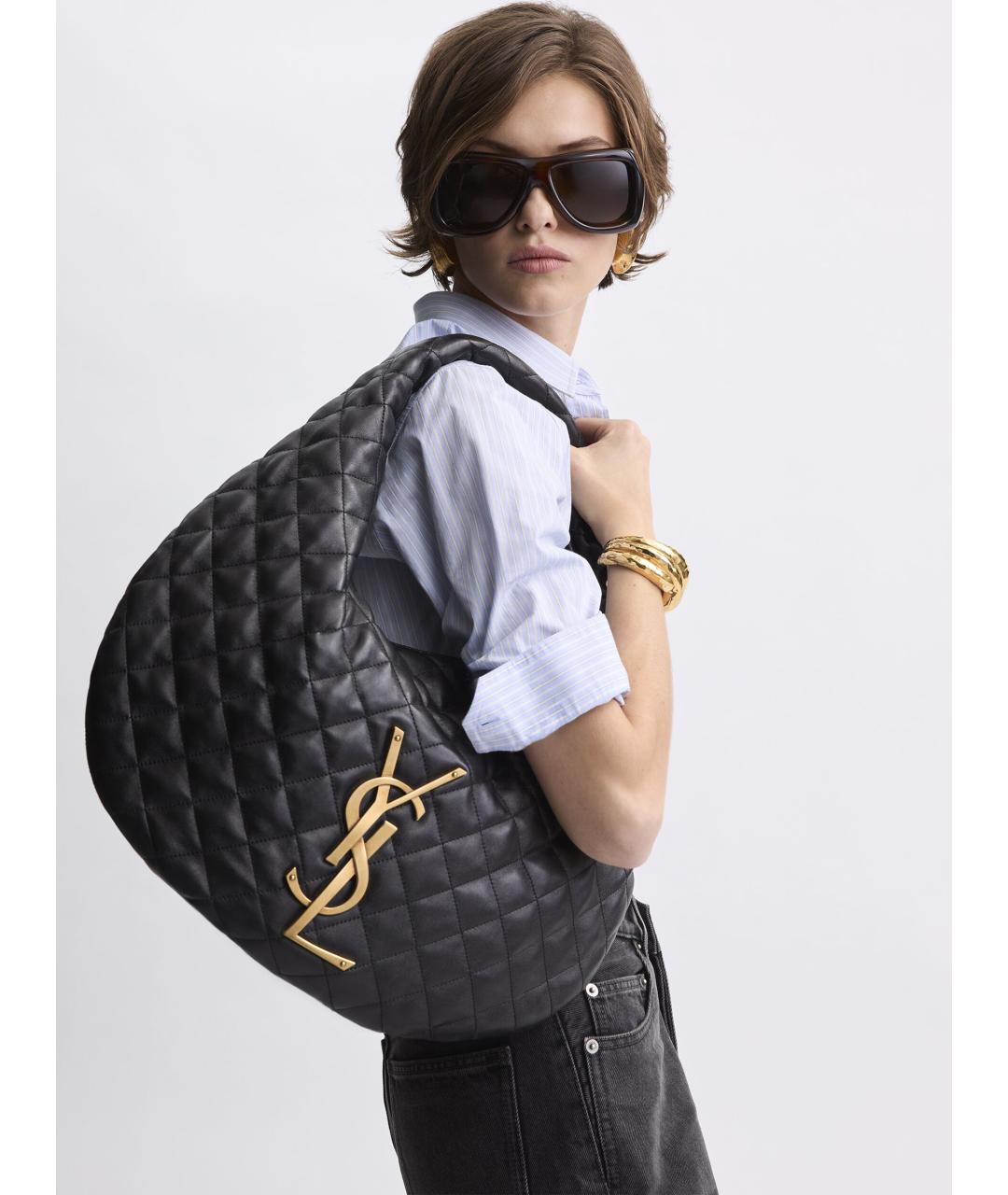 SAINT LAURENT Черная кожаная сумка через плечо, фото 2