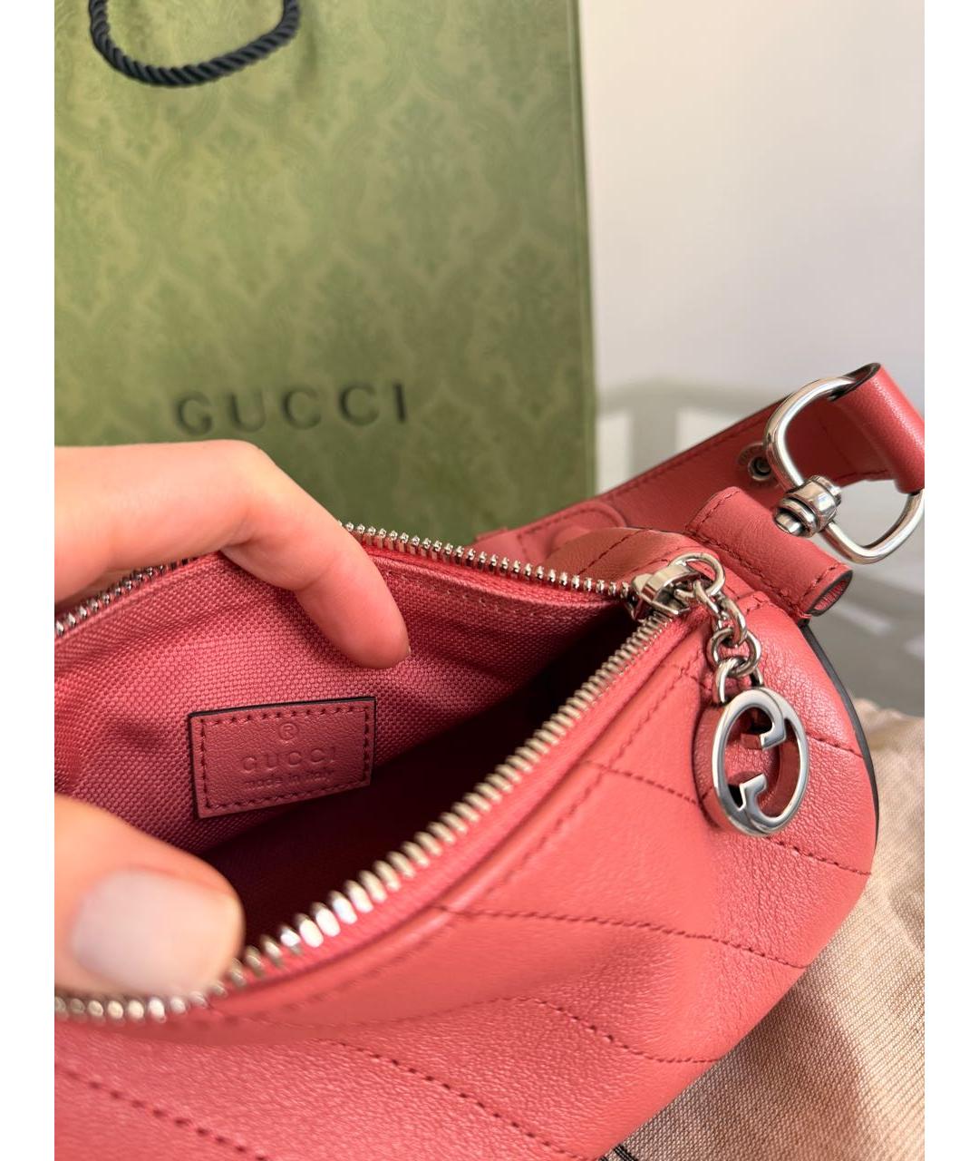 GUCCI Коралловая кожаная сумка с короткими ручками, фото 7
