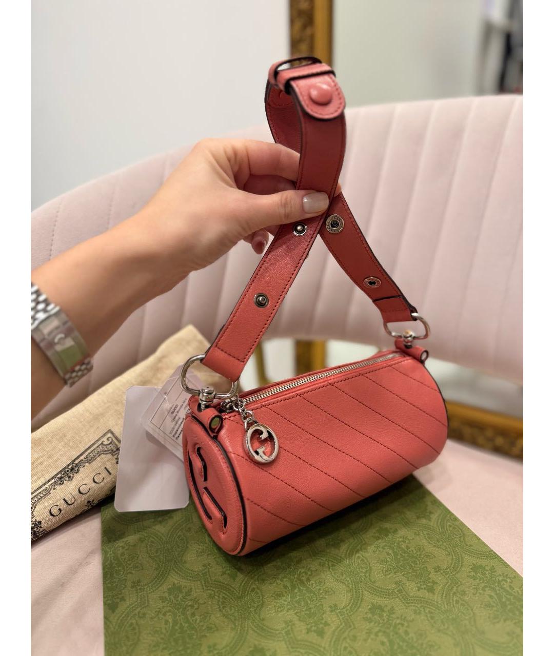 GUCCI Коралловая кожаная сумка с короткими ручками, фото 5