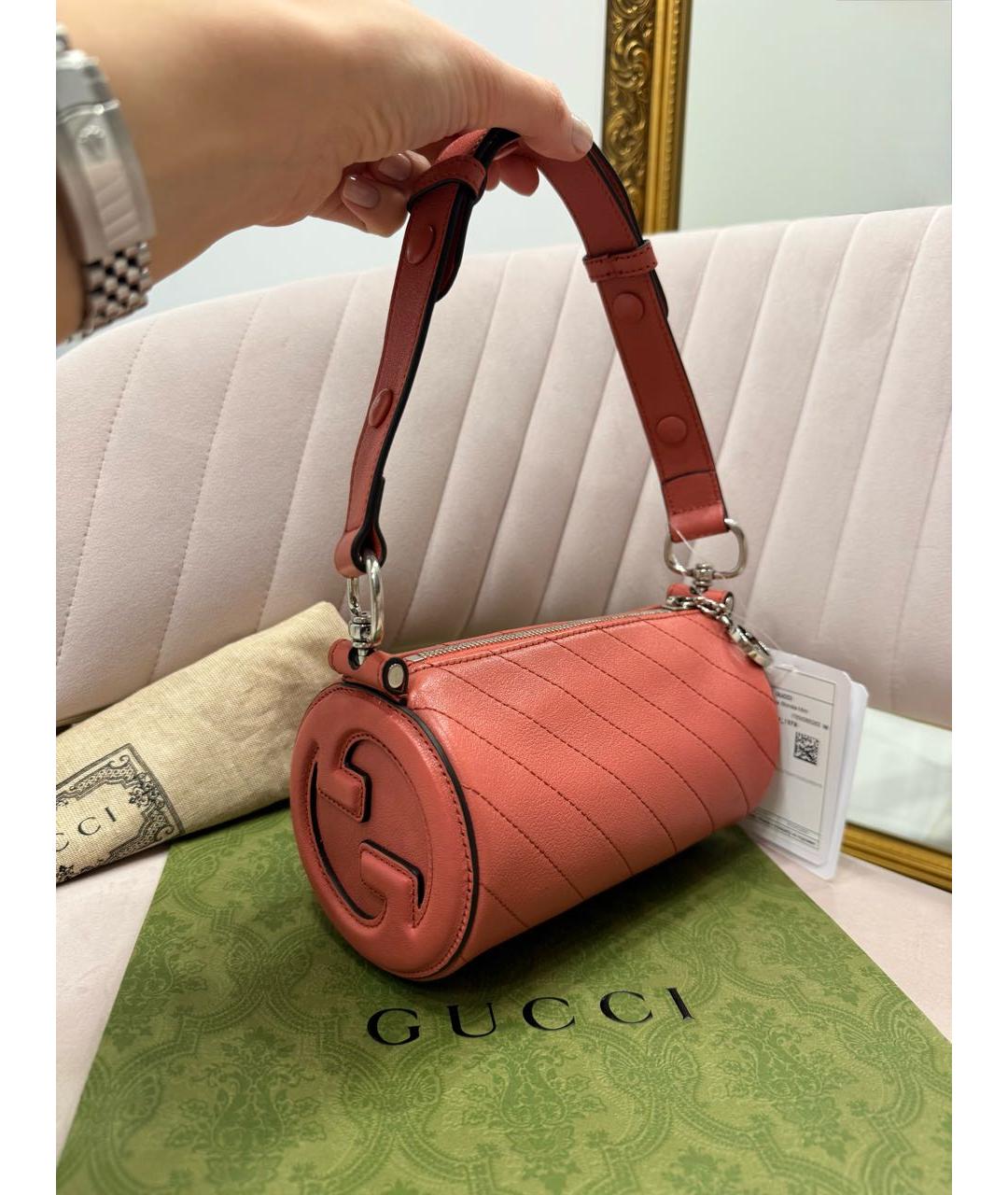 GUCCI Коралловая кожаная сумка с короткими ручками, фото 4