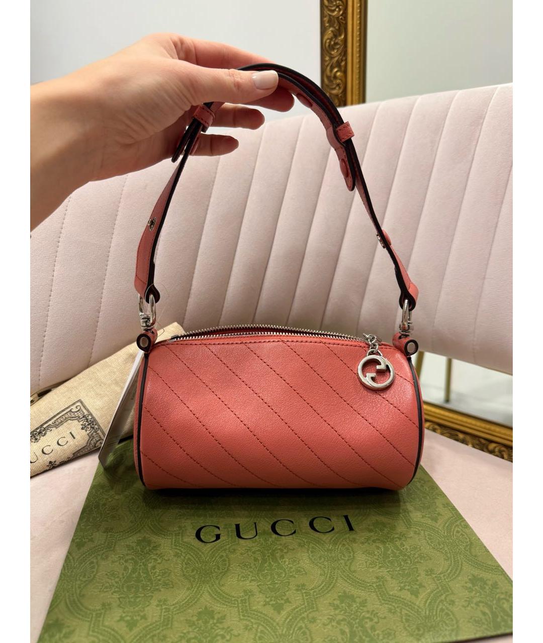 GUCCI Коралловая кожаная сумка с короткими ручками, фото 3