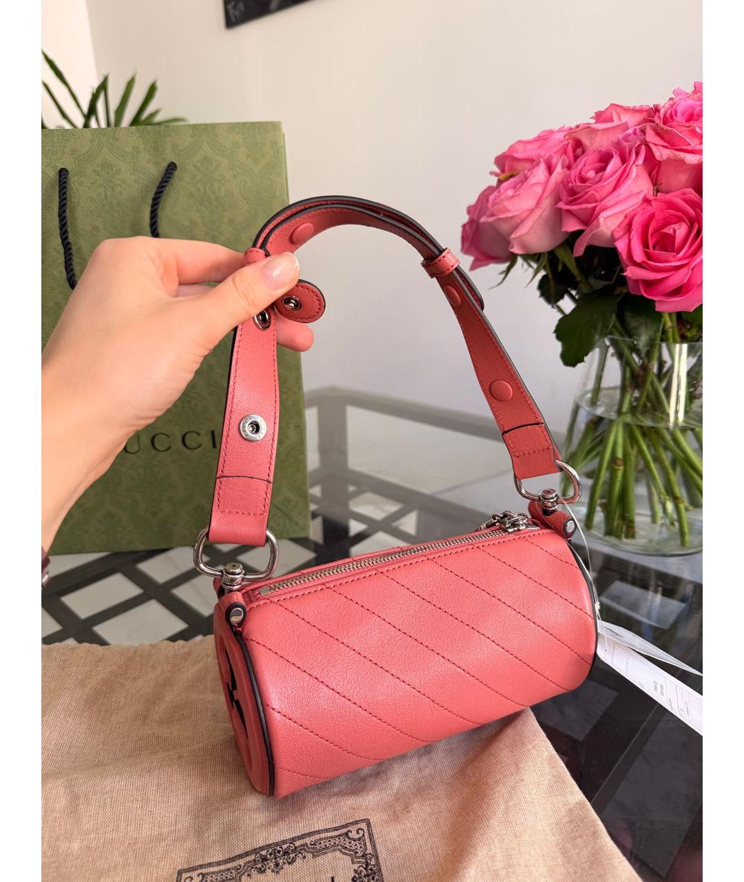 GUCCI Коралловая кожаная сумка с короткими ручками, фото 6