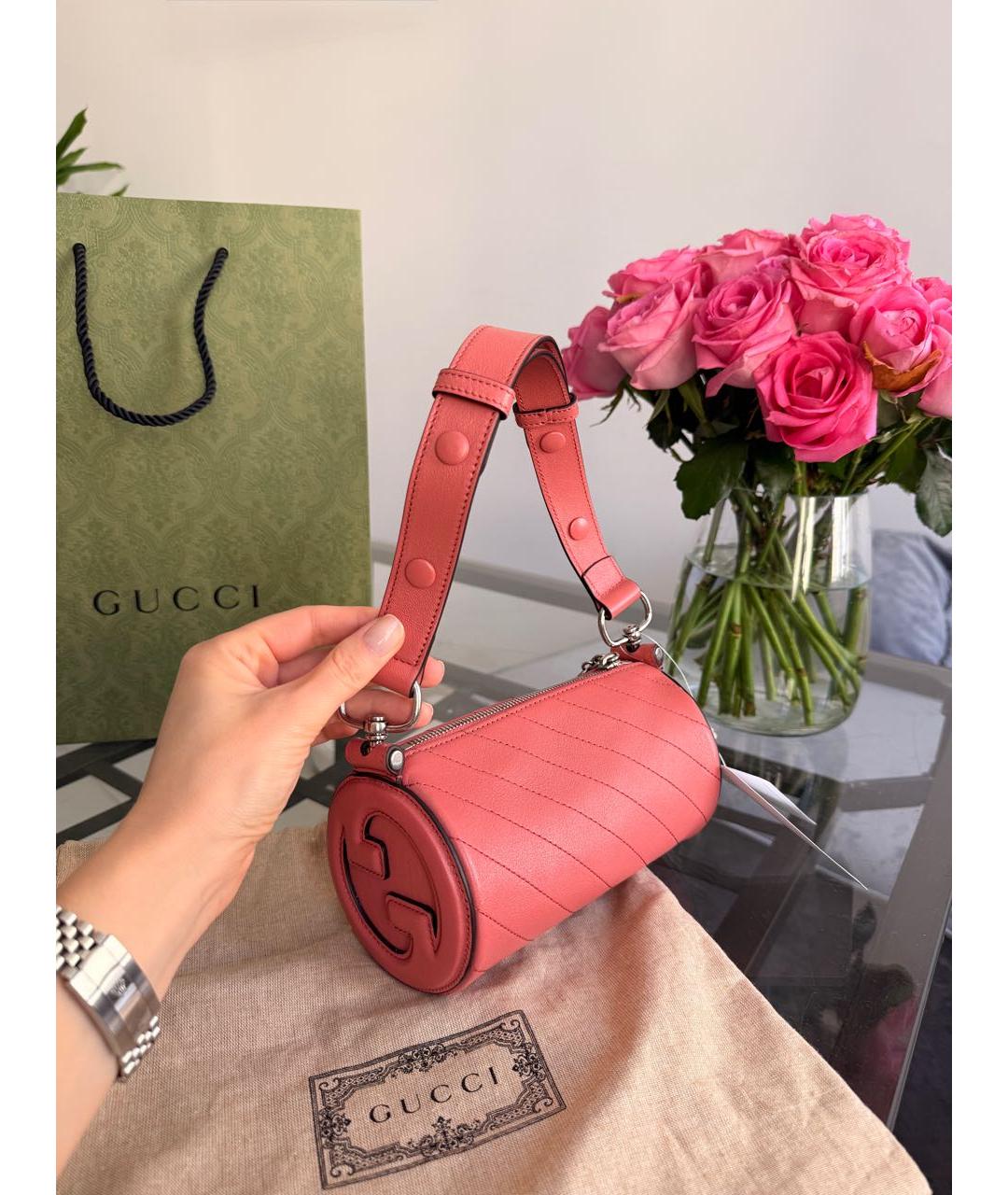 GUCCI Коралловая кожаная сумка с короткими ручками, фото 5