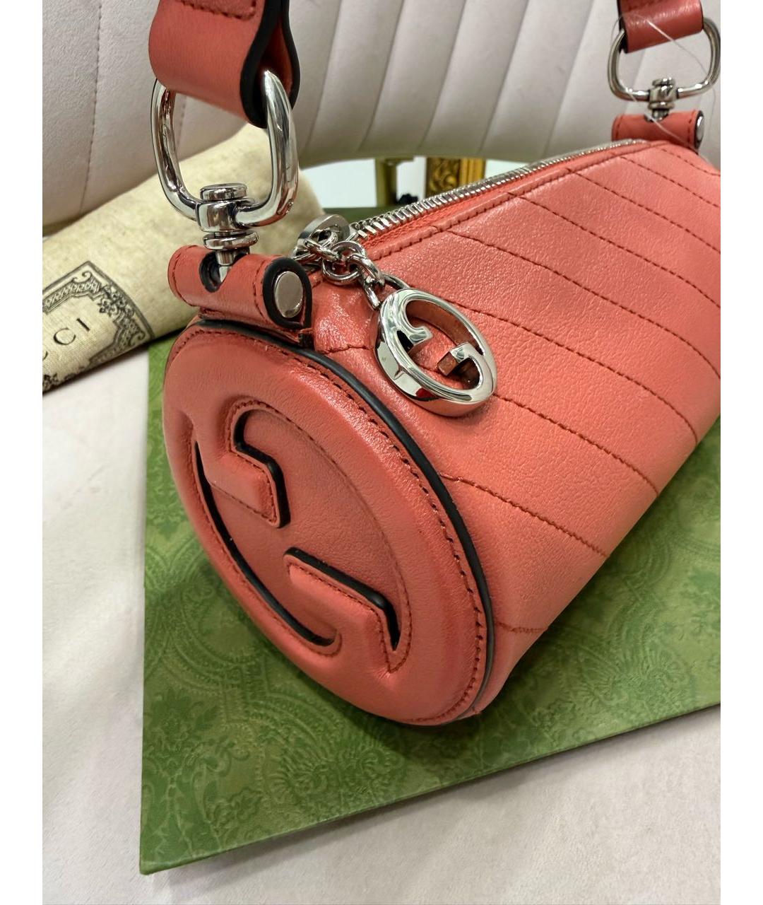 GUCCI Коралловая кожаная сумка с короткими ручками, фото 7