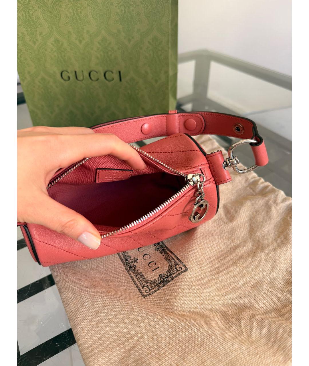 GUCCI Коралловая кожаная сумка с короткими ручками, фото 8
