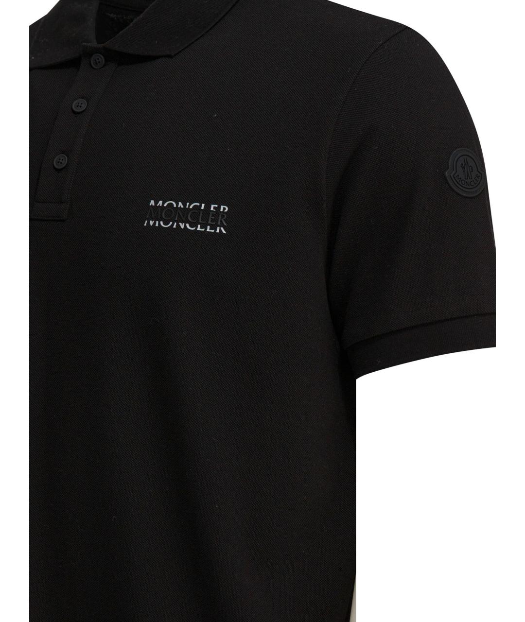 MONCLER Черное хлопковое поло с коротким рукавом, фото 4