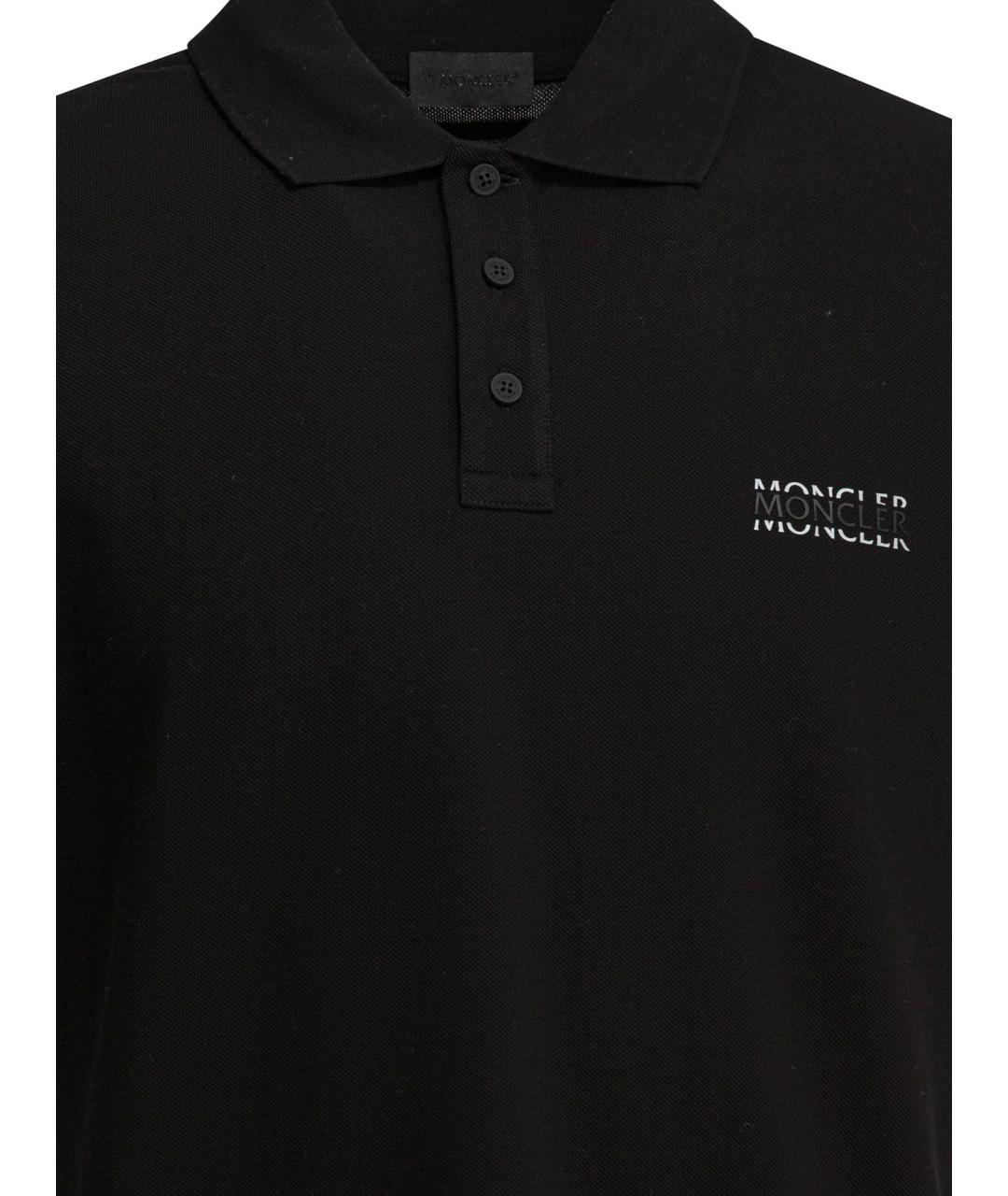 MONCLER Черное хлопковое поло с коротким рукавом, фото 3