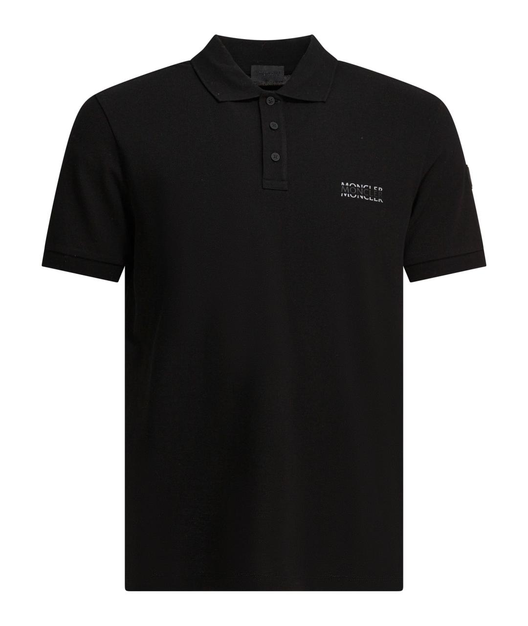 MONCLER Черное хлопковое поло с коротким рукавом, фото 1
