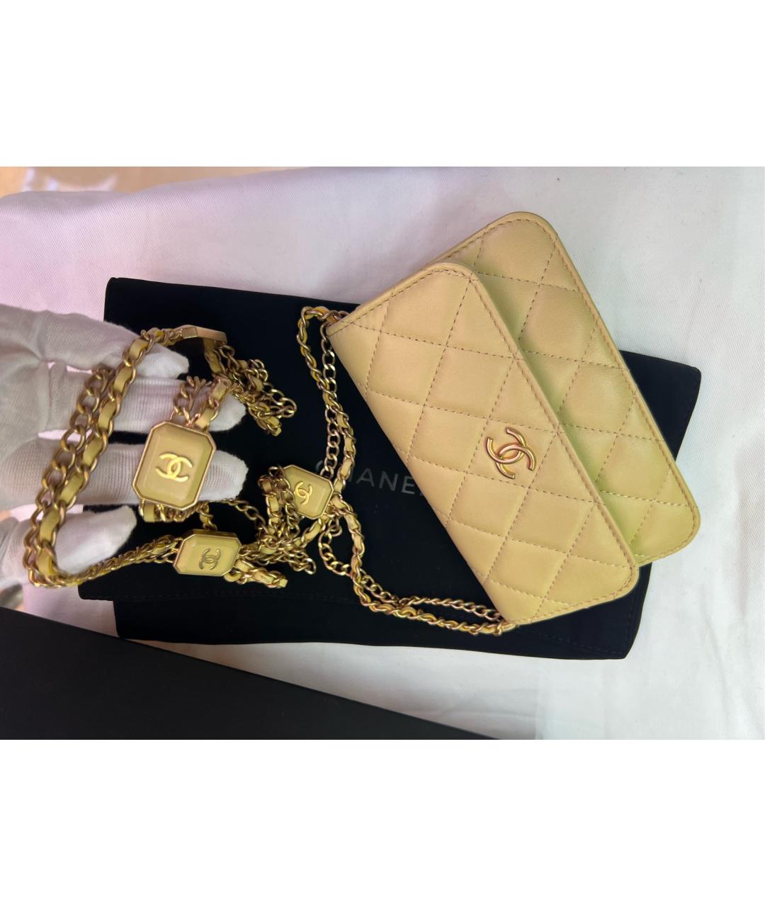 CHANEL Желтая кожаная сумка через плечо, фото 6