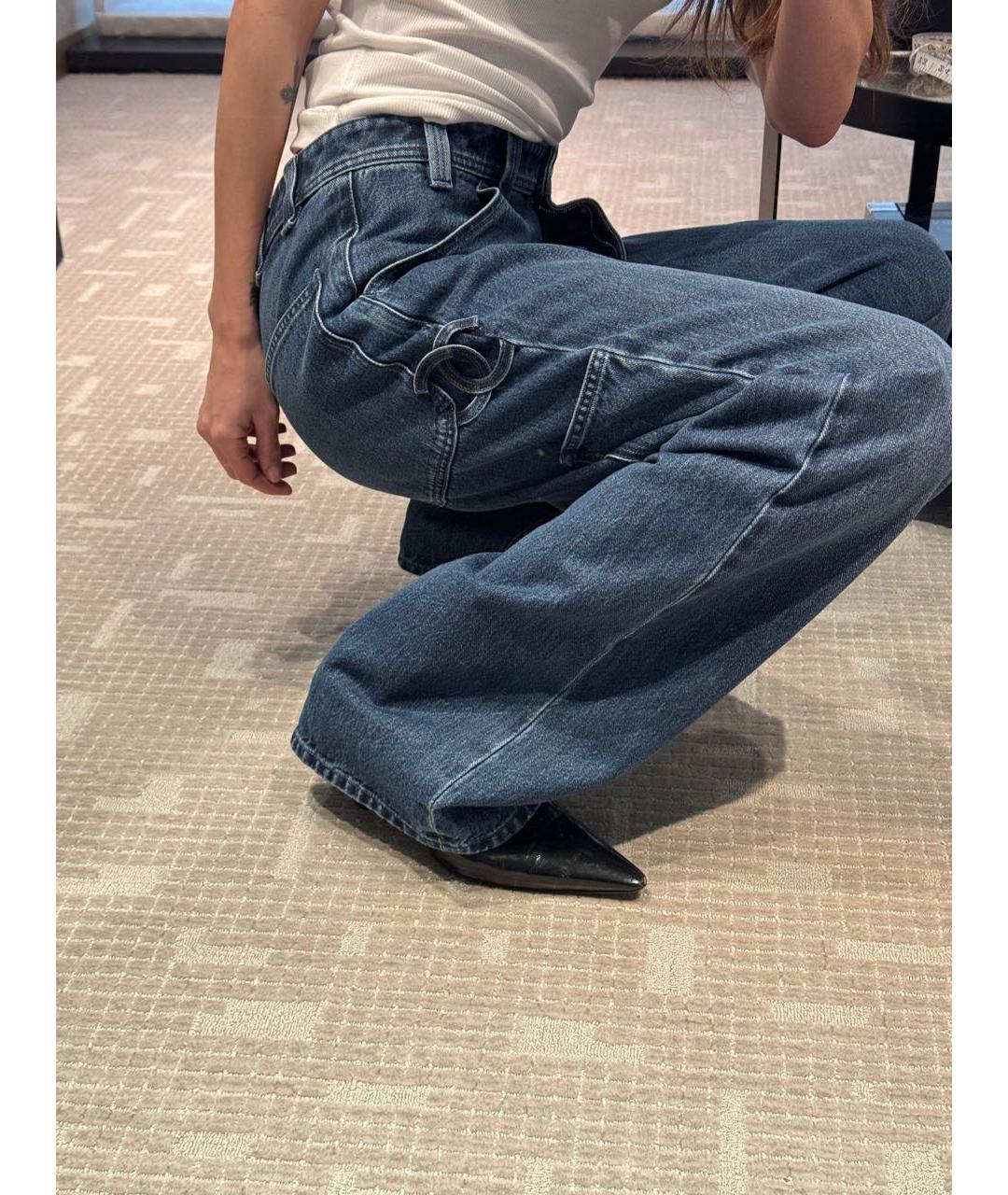CHANEL Голубые хлопковые прямые джинсы, фото 3