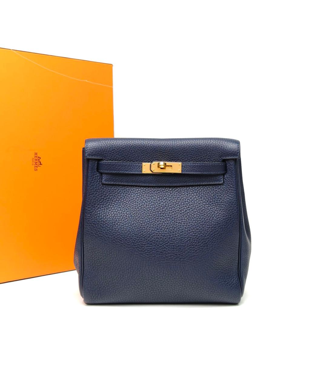 HERMES Темно-синий кожаный рюкзак, фото 9