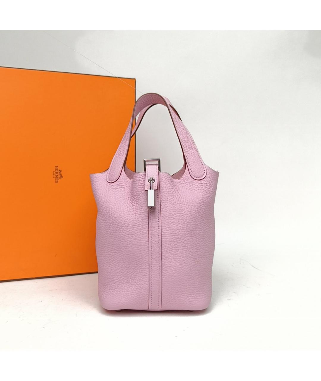 HERMES Розовая кожаная сумка с короткими ручками, фото 9