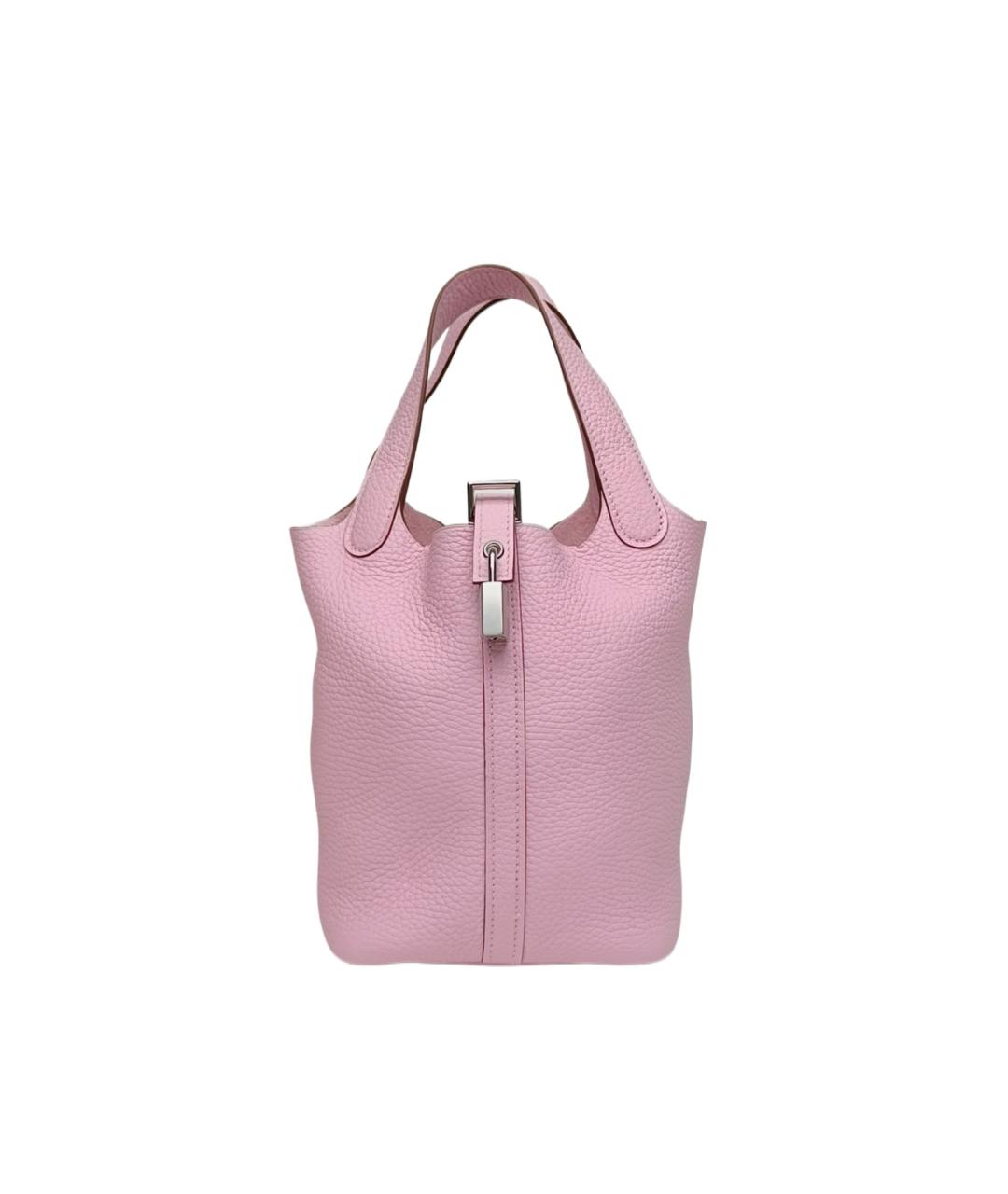 HERMES Розовая кожаная сумка с короткими ручками, фото 1