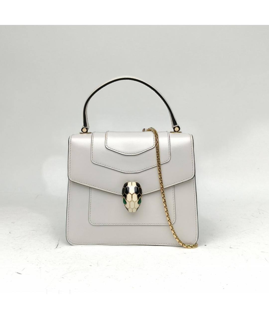 BVLGARI Белая кожаная сумка с короткими ручками, фото 2