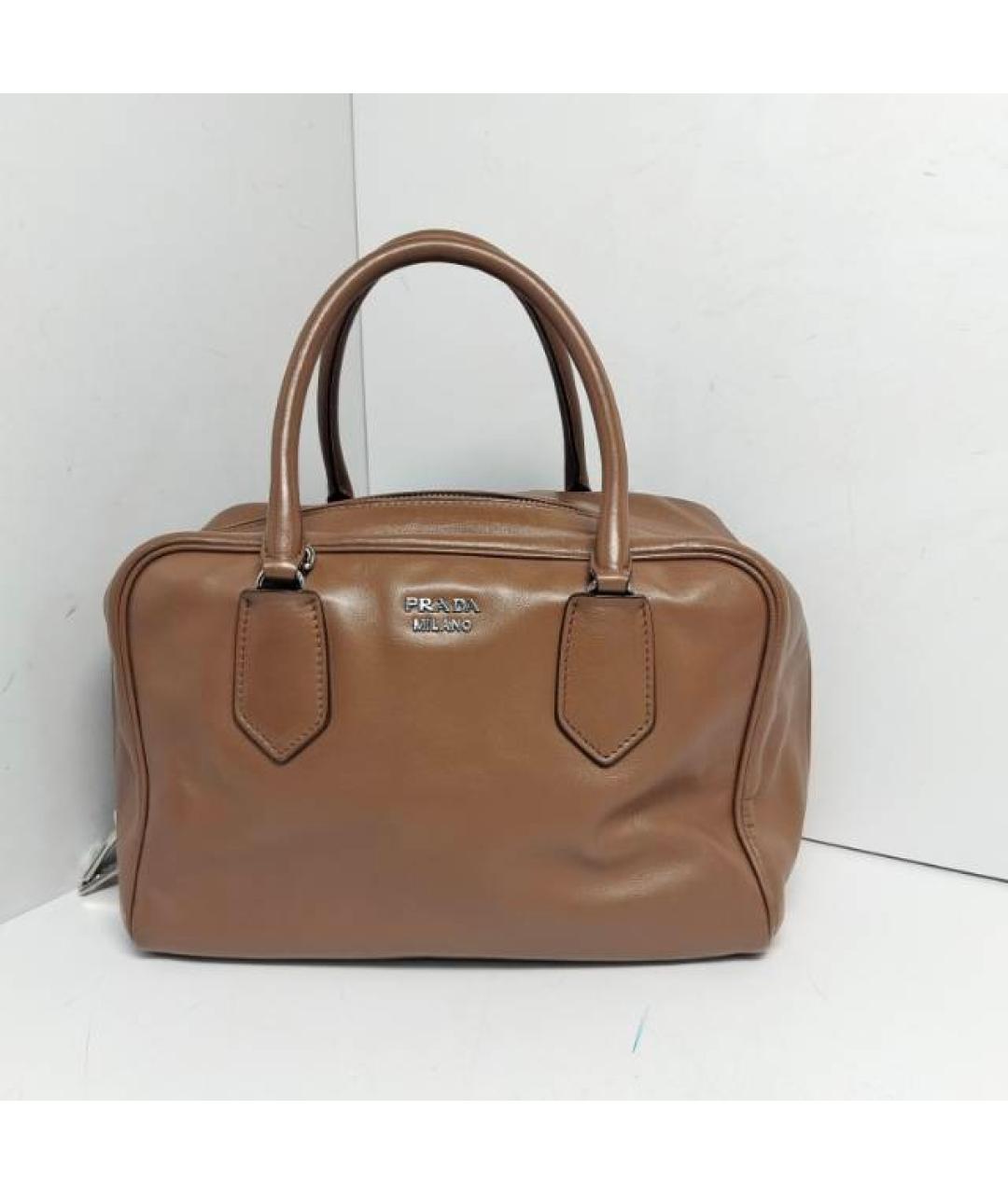 PRADA Коричневая кожаная сумка с короткими ручками, фото 9
