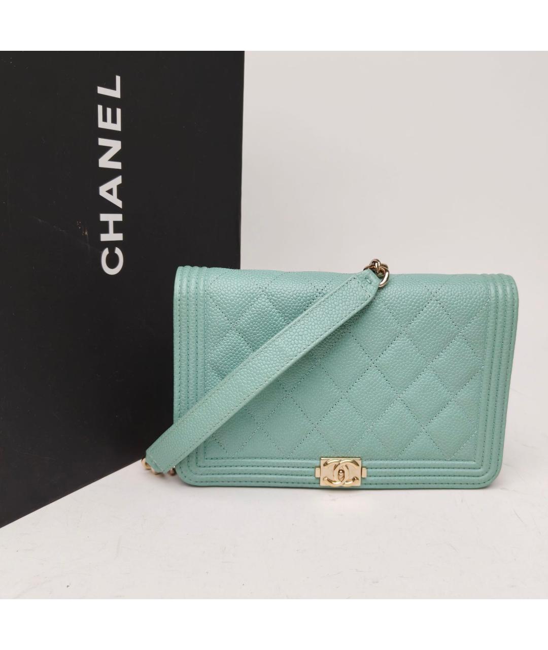 CHANEL Бирюзовая кожаная сумка через плечо, фото 9