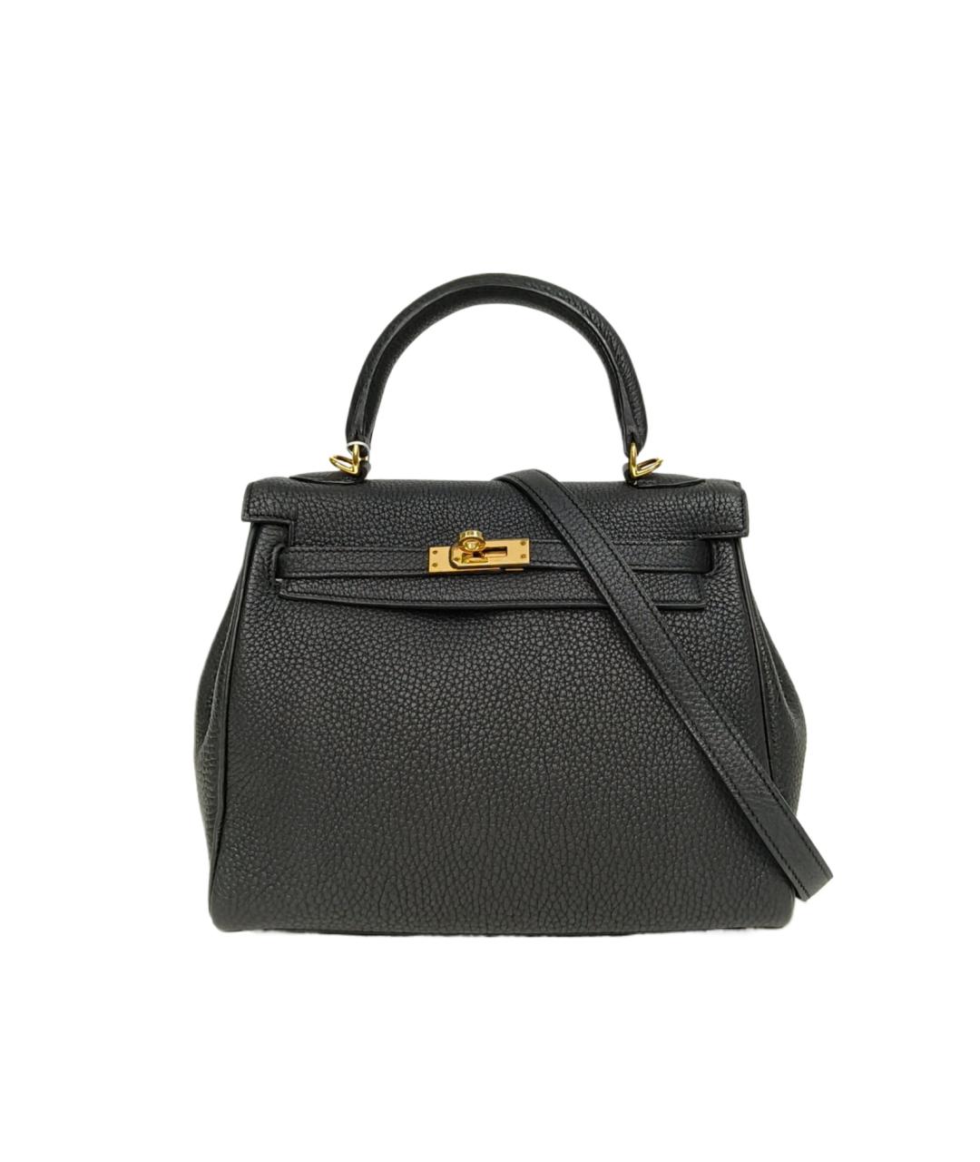 HERMES Черная кожаная сумка с короткими ручками, фото 1