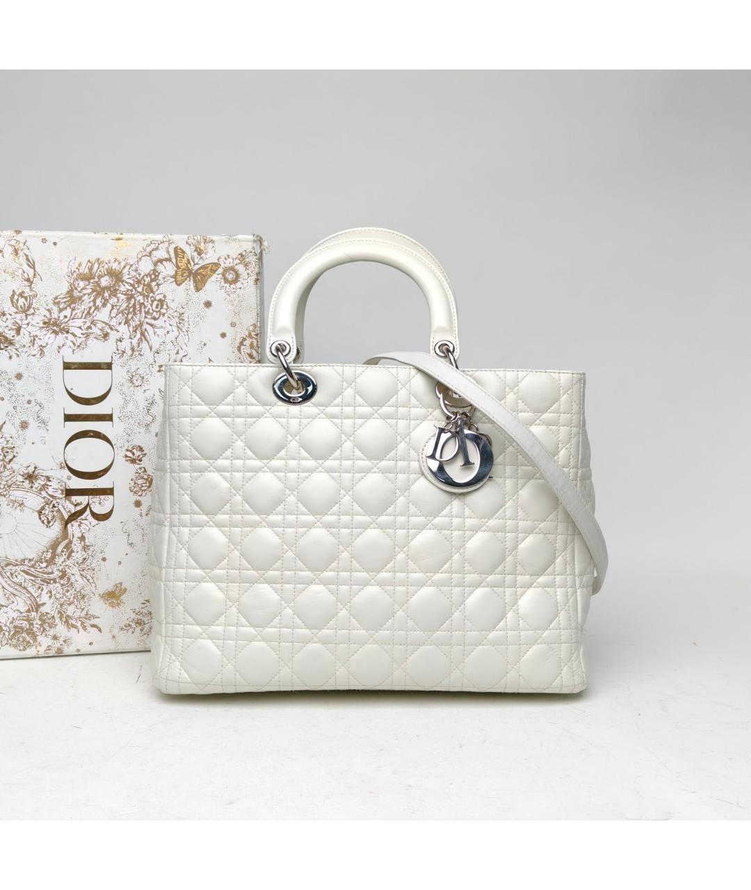CHRISTIAN DIOR Белая кожаная сумка с короткими ручками, фото 9