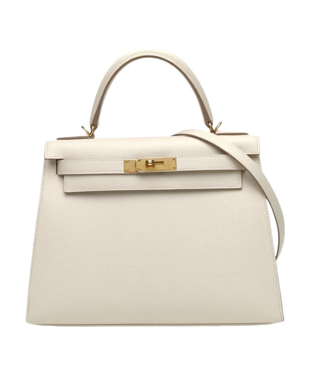 HERMES Белая кожаная сумка с короткими ручками, фото 1