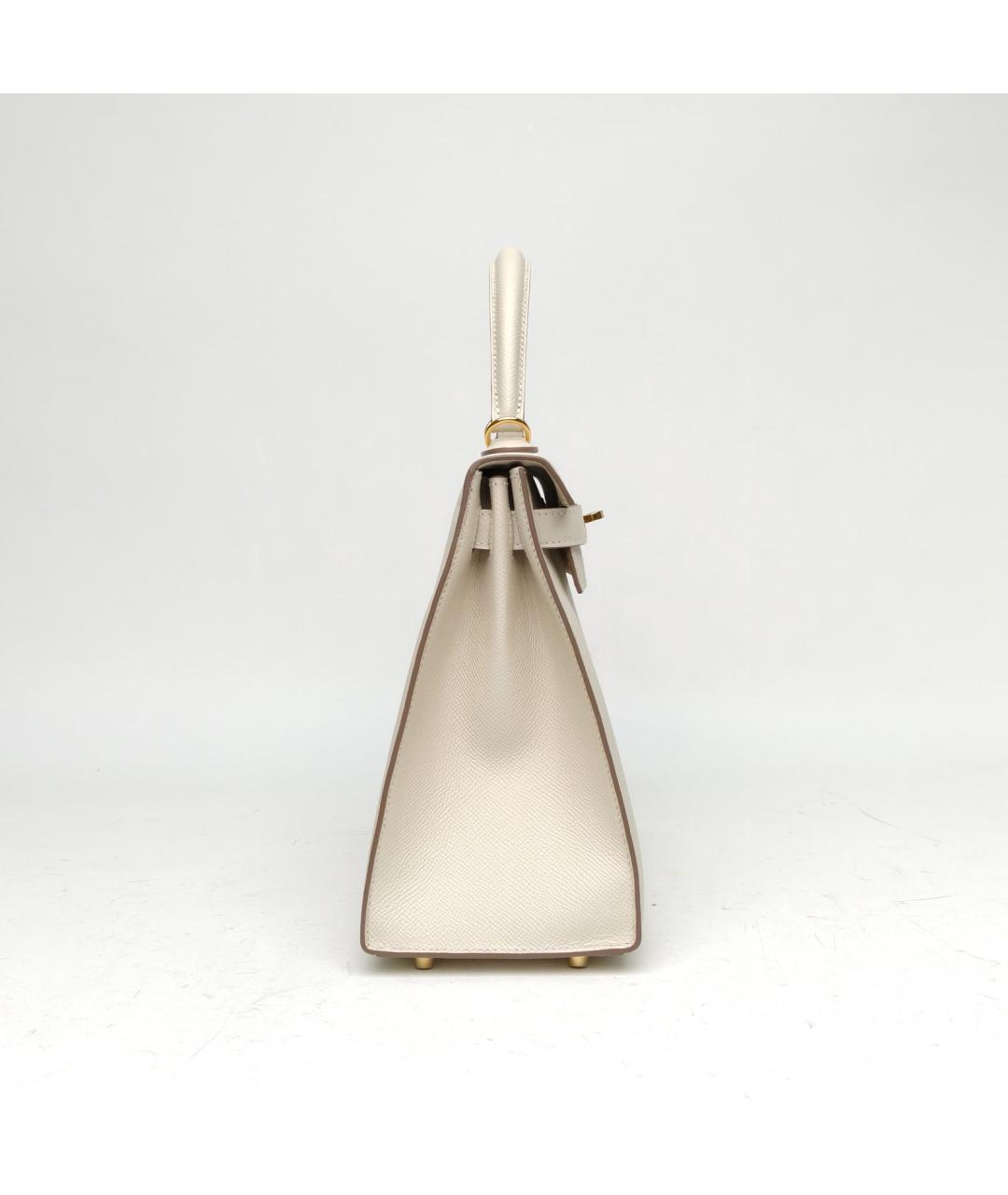 HERMES Белая кожаная сумка с короткими ручками, фото 5