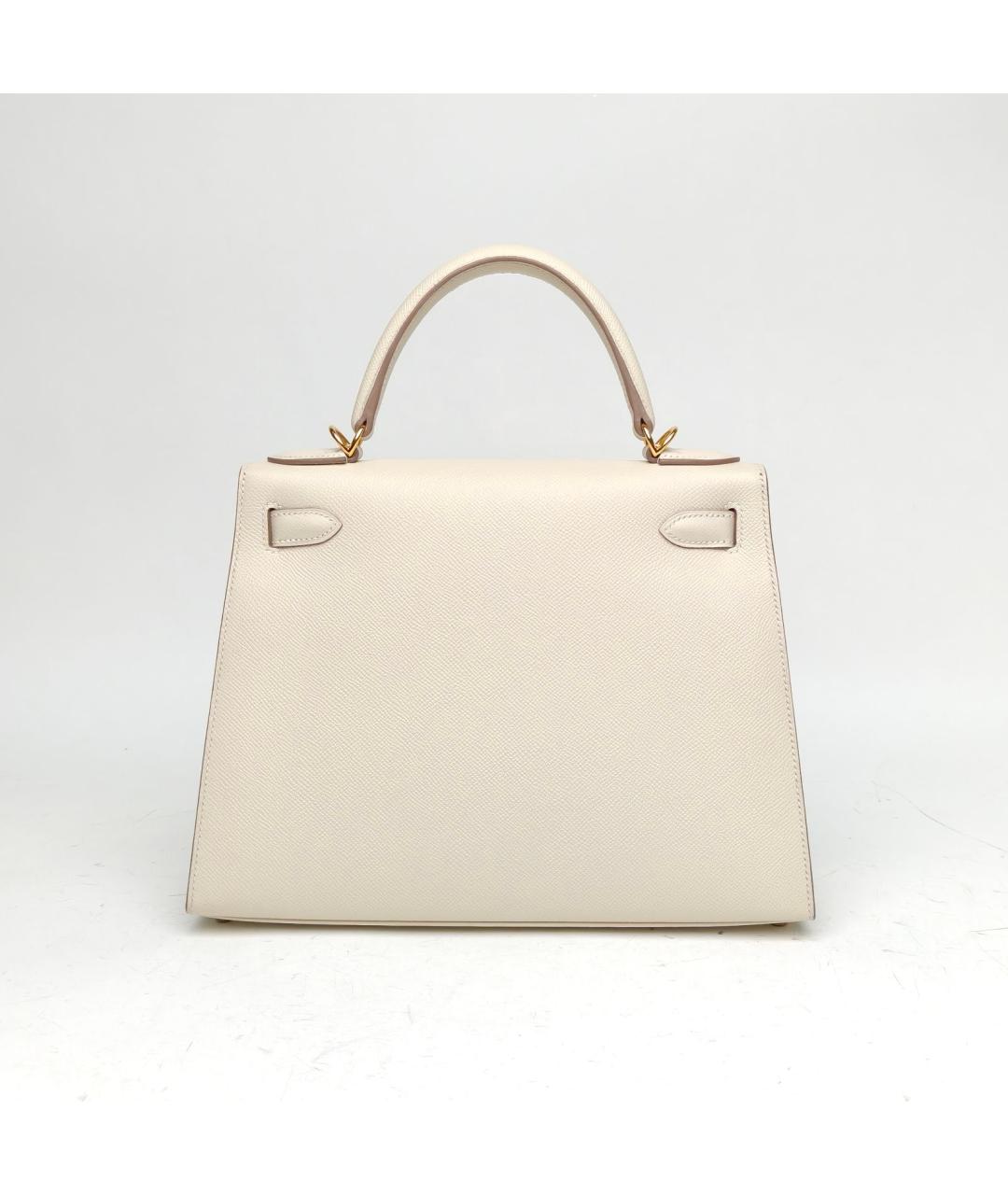 HERMES Белая кожаная сумка с короткими ручками, фото 4