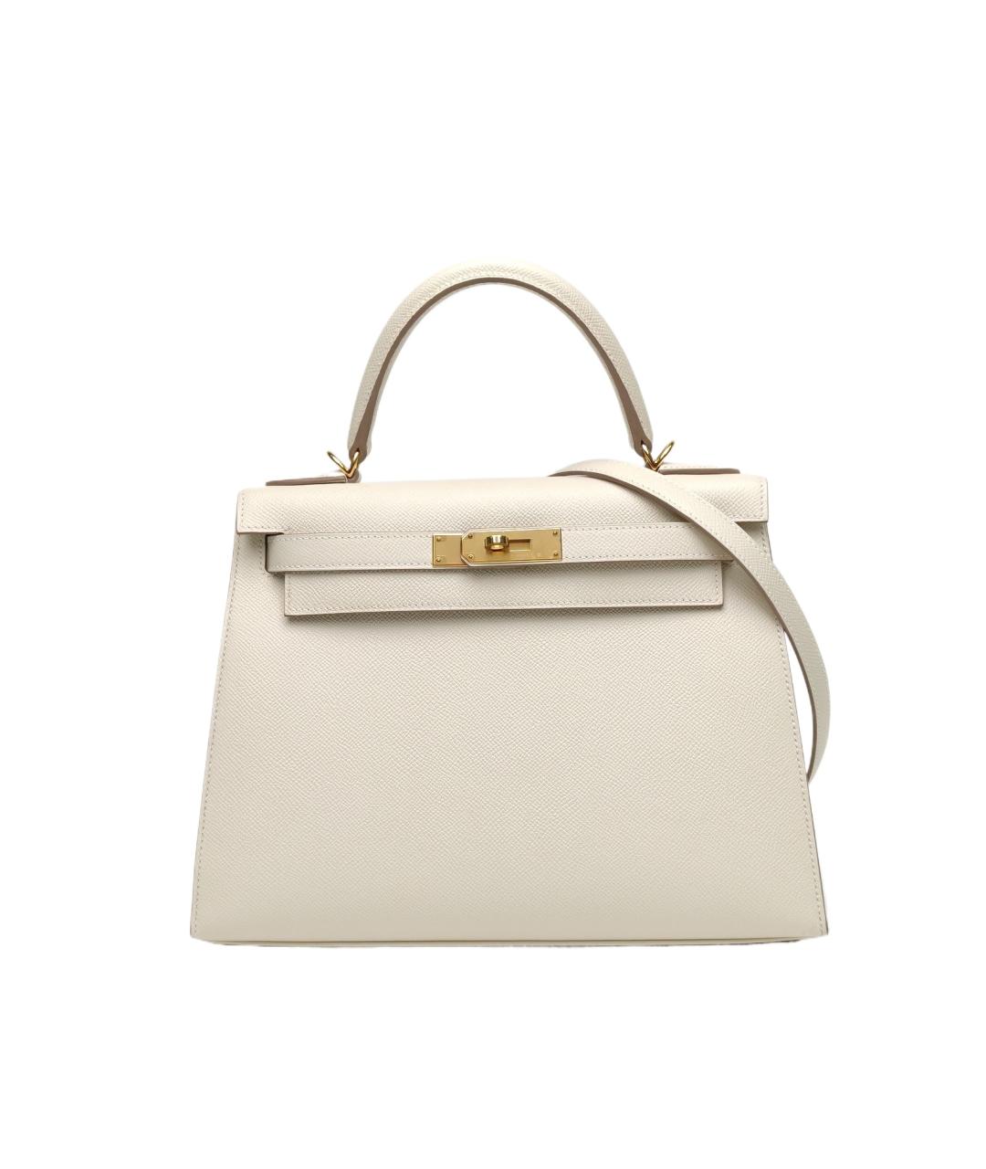 HERMES Белая кожаная сумка с короткими ручками, фото 9