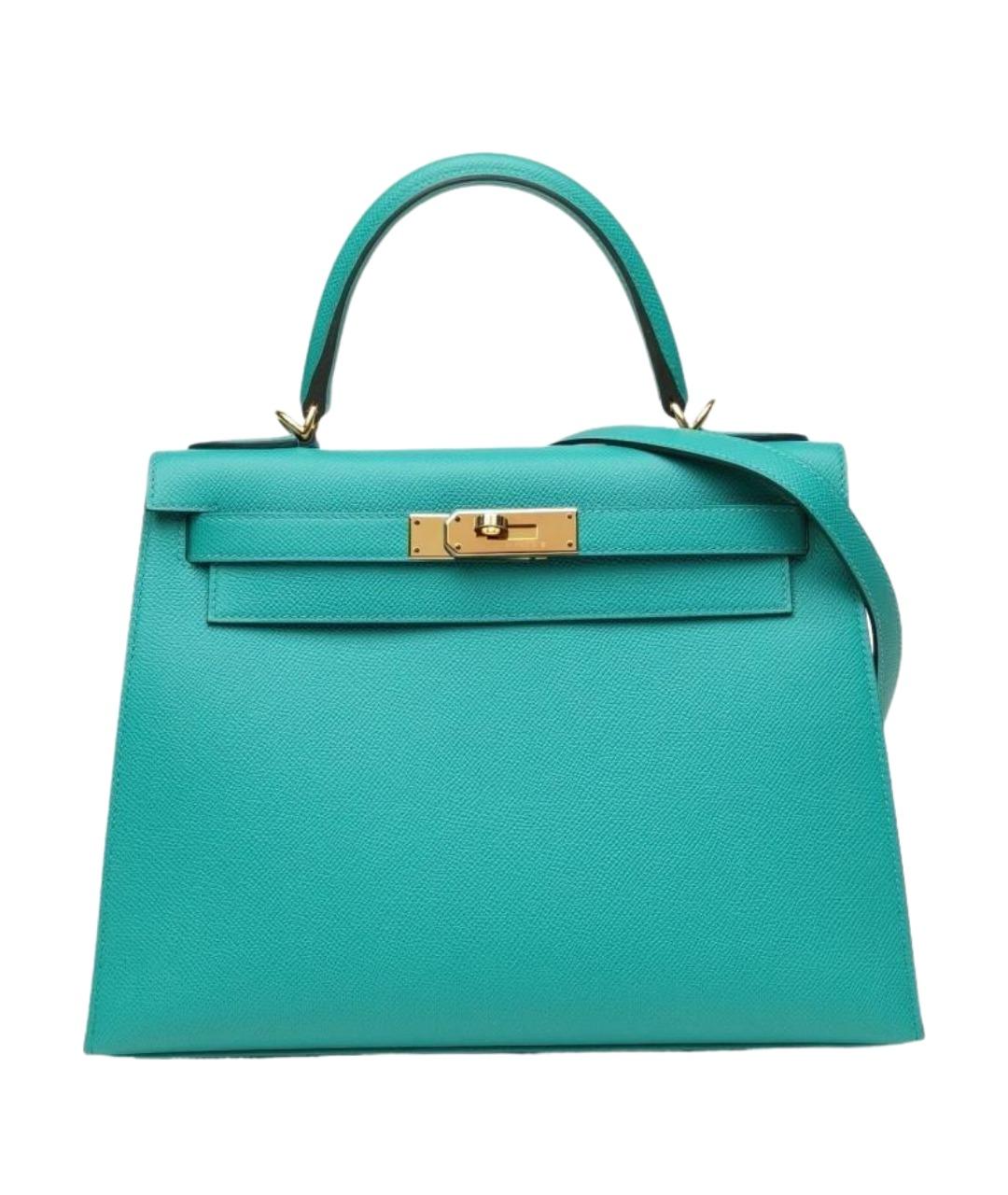 HERMES Бирюзовая кожаная сумка с короткими ручками, фото 1