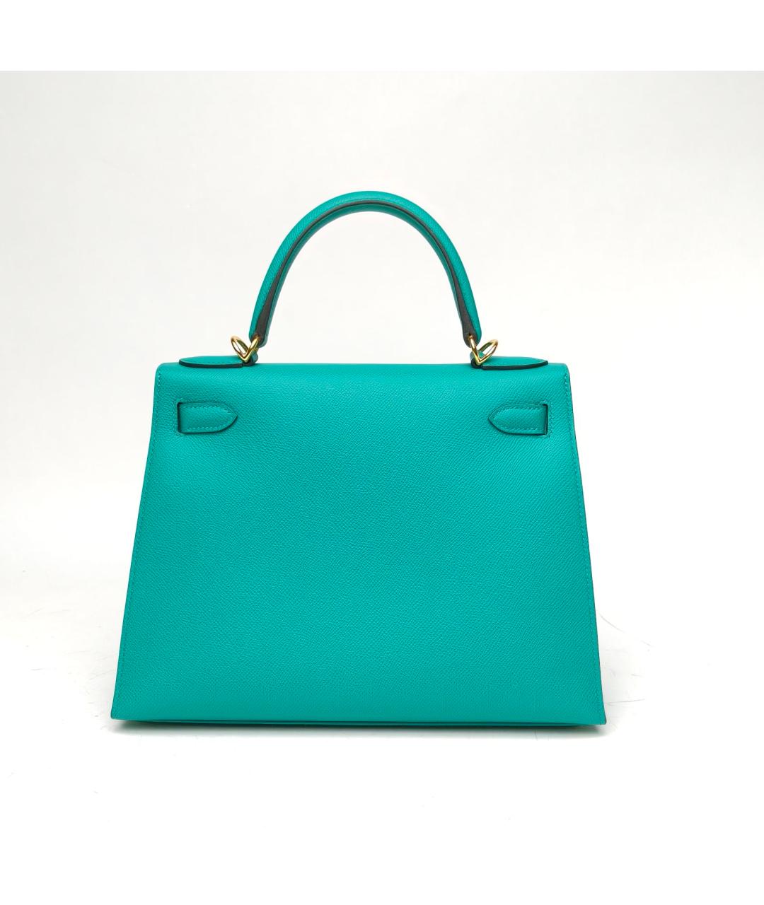 HERMES Бирюзовая кожаная сумка с короткими ручками, фото 4