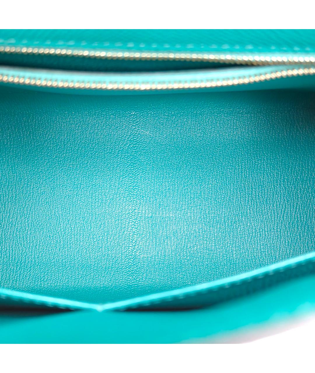 HERMES Бирюзовая кожаная сумка с короткими ручками, фото 7