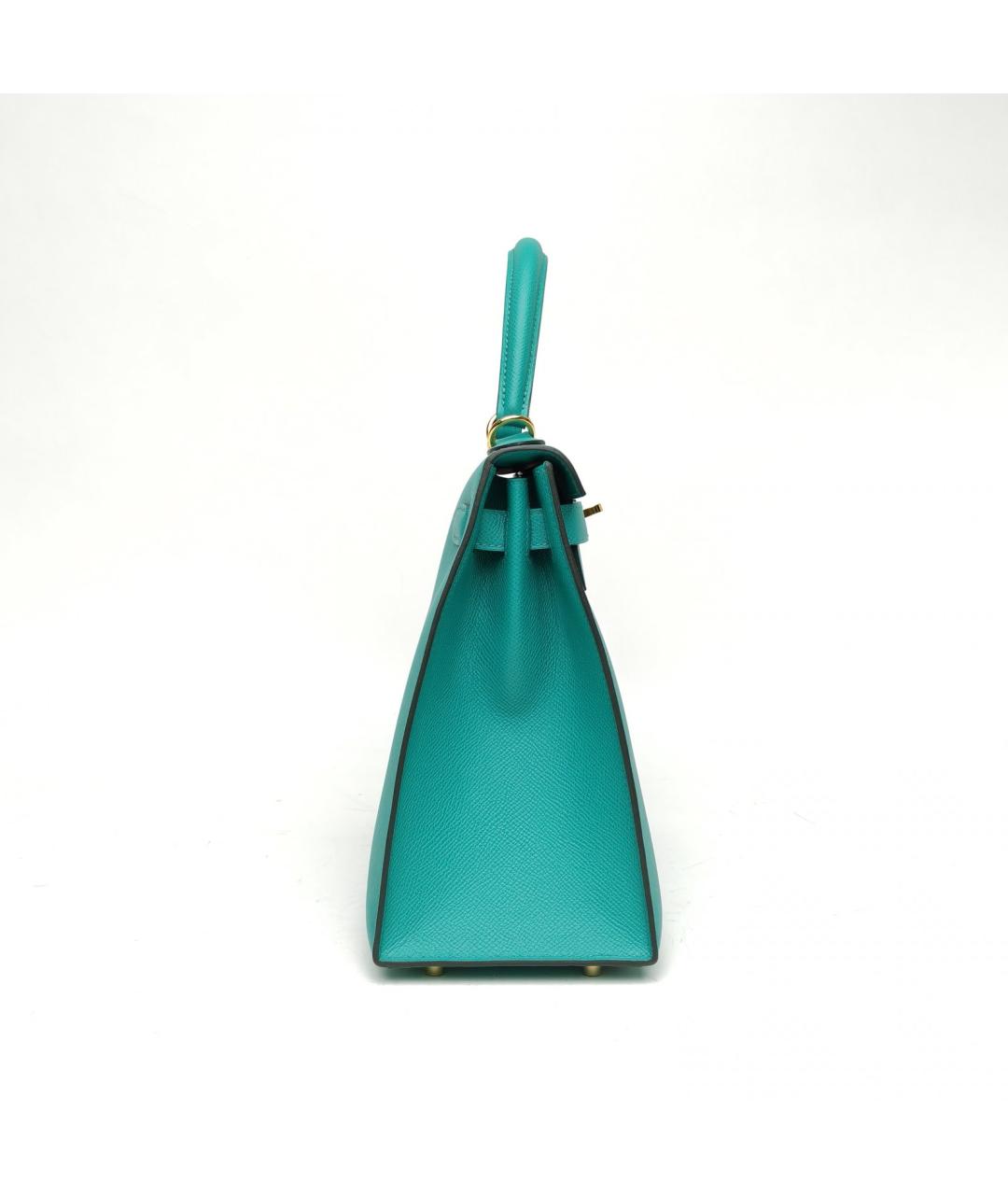 HERMES Бирюзовая кожаная сумка с короткими ручками, фото 5