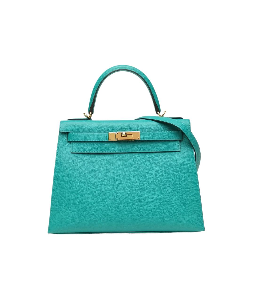HERMES Бирюзовая кожаная сумка с короткими ручками, фото 9