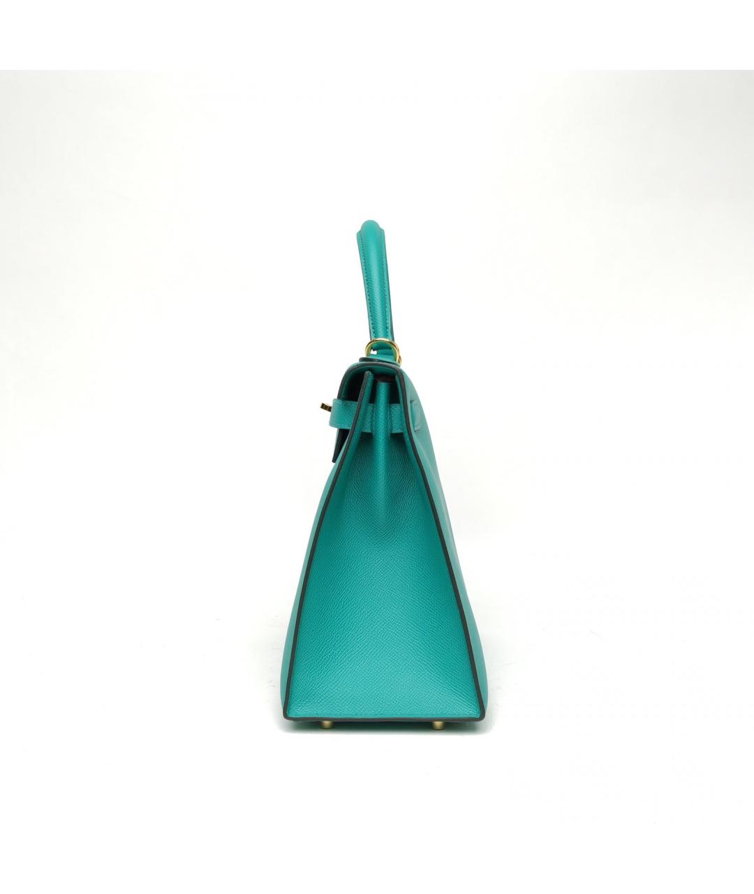 HERMES Бирюзовая кожаная сумка с короткими ручками, фото 3
