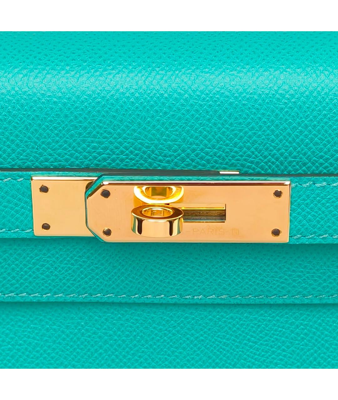 HERMES Бирюзовая кожаная сумка с короткими ручками, фото 8