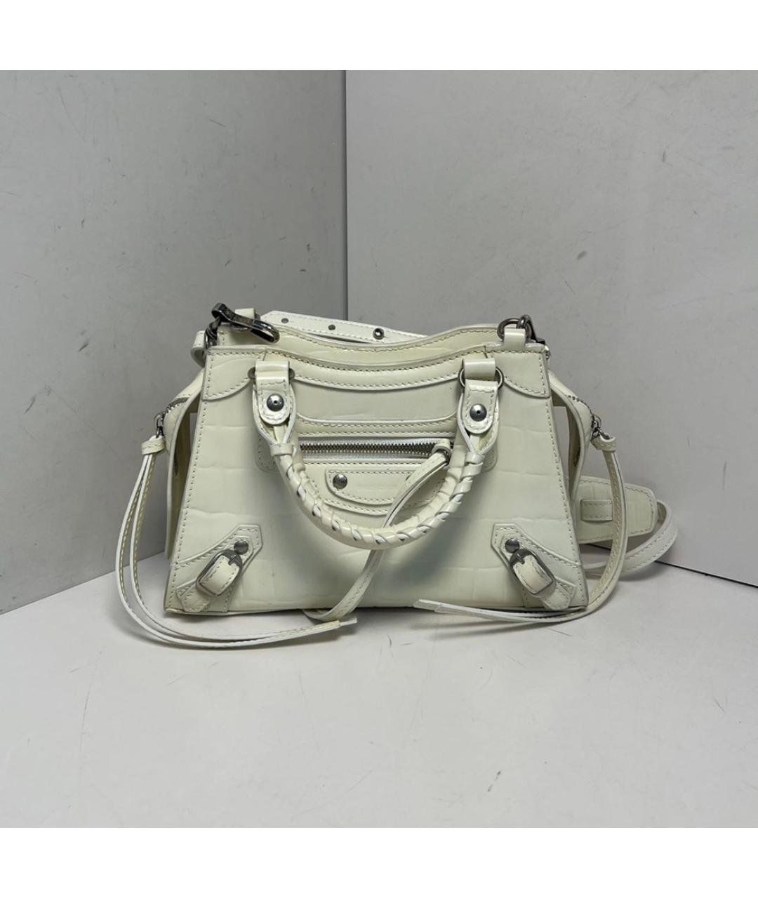 BALENCIAGA Белая кожаная сумка через плечо, фото 9