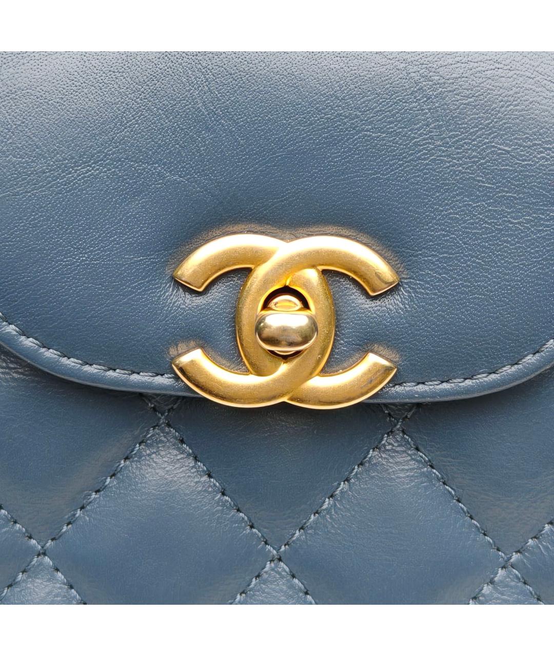 CHANEL Синяя кожаная сумка с короткими ручками, фото 7