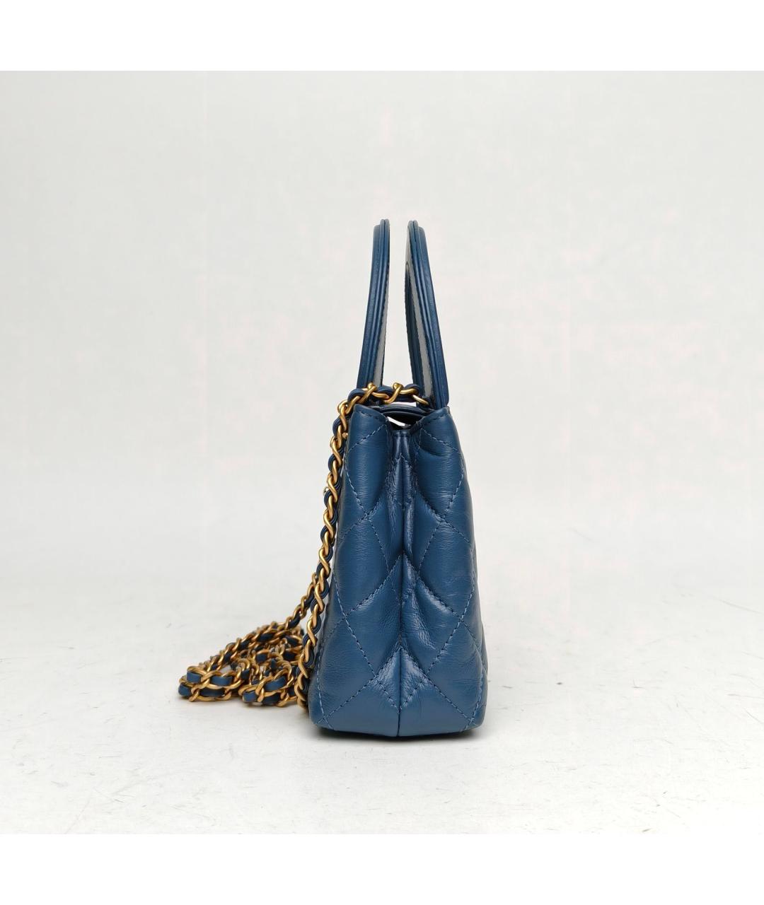 CHANEL Синяя кожаная сумка с короткими ручками, фото 5