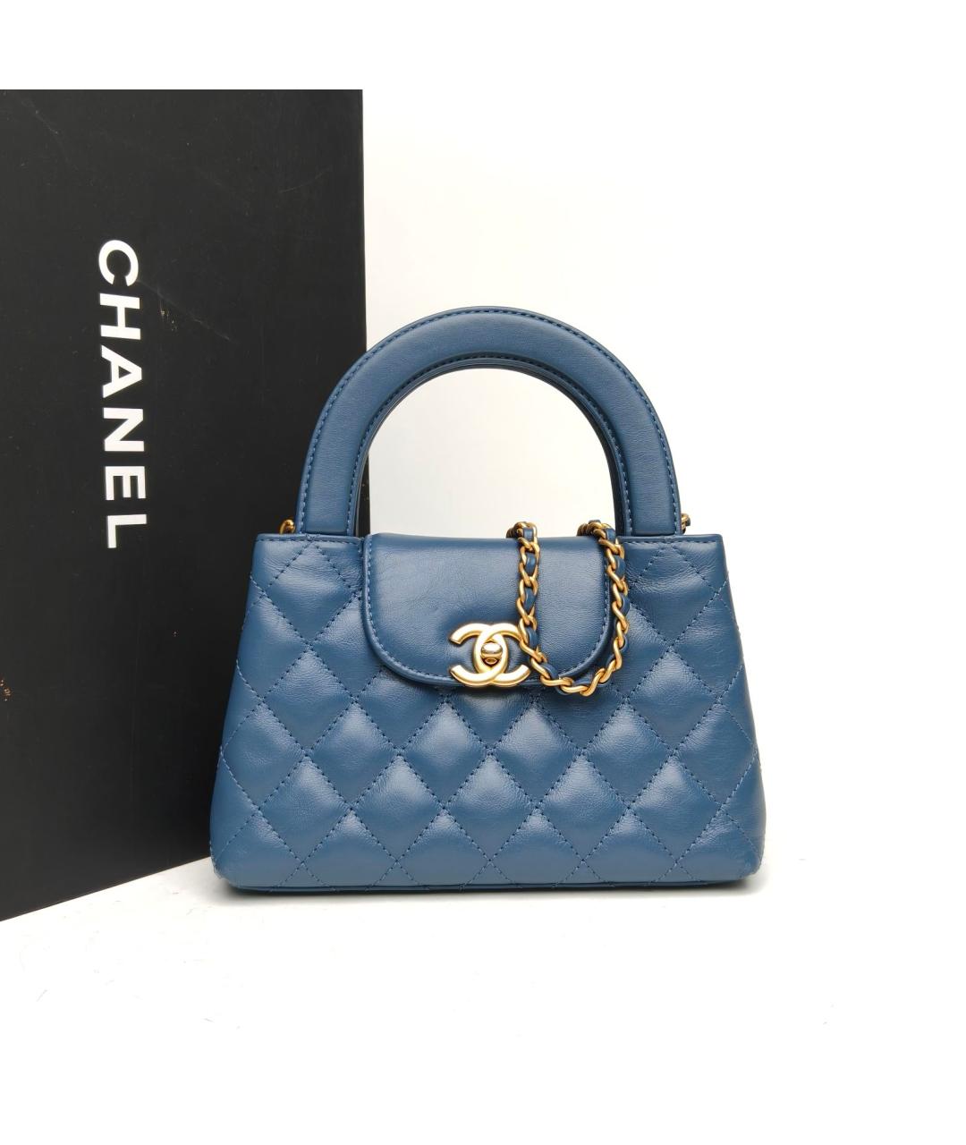 CHANEL Синяя кожаная сумка с короткими ручками, фото 9
