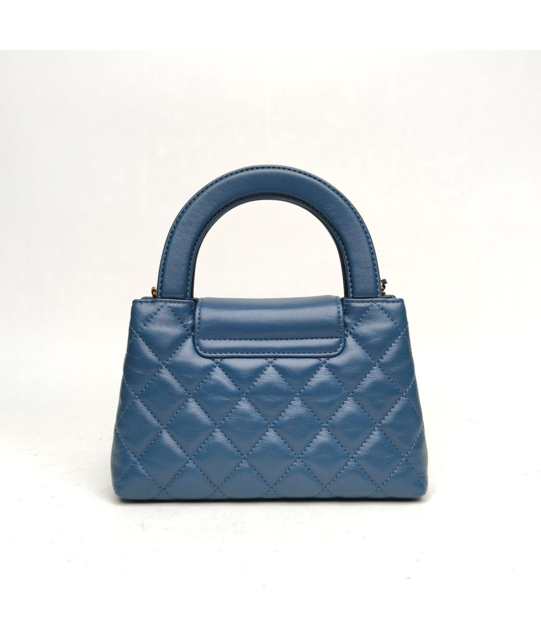 CHANEL Синяя кожаная сумка с короткими ручками, фото 4